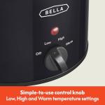 bella Electric Slow Cooker 1.5 Qt, Dishwasher Safe Removable Stoneware Pot and Glass Lid, Adjustable Temperature & Cool Touch Handles, Portable Mini Rice Cooker, Baby Food Steamer & Soup Warmer, Black