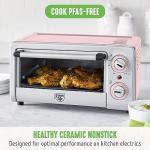 GreenLife Countertop Toaster Oven Air Fryer Stainless Steel, Healthy Ceramic Nonstick, PFAS Free, Tray & Basket, Bake, Broil, Reheat, Adjustable Temp & Time Control, Auto Shutoff, Pink