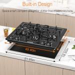 KOXKING Black 24 Inch Gas Cooktop - Built-in Dual Fuel Natural Gas & Propane Stove - 4 Burner Convertible Cooktop with Thermocouple Protection