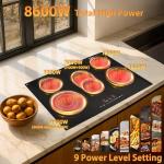 JollyOne Electric Cooktop 30 Inch 8600W, 5 Burner Bulit-in Electric Stove Top Burner Ceramic Cook Top, Touch Control Stove Top with Child Lock, Timer, Multi-Ring Control, 220-240V Hard Wire