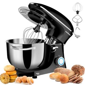 Seedeem 6.5QT Stand Mixer, 660W Tilt-Head Kitchen Electric Mixer with 6 Speeds, Dough Hook, Beater & Whisk, Dishwasher Safe Attachments, Black