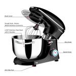 Seedeem 6.5QT Stand Mixer, 660W Tilt-Head Kitchen Electric Mixer with 6 Speeds, Dough Hook, Beater & Whisk, Dishwasher Safe Attachments, Black