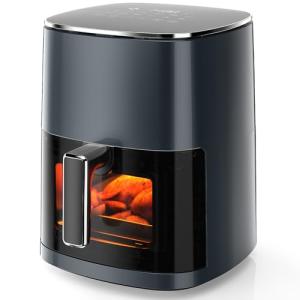 OLIXIS Air Fryer 6 Quart with Window Square Air Fryer 12-in-1 Air Fry, Roast, Reheat, Dehydrate, Bake, Steam, Fries, Custard, Chicken, Wings, Sea Food, Vegetabels,400F Grey