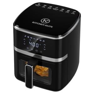 Kitchen Elite Digital Air Fryer Oven, Compact Cooker with Window, 7 Presets, Nonstick Basket for Fast Cooking, Easy Cleanup, 5.28 Quart, Black