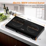 Infrared Double Burner Electric Cooktop - 1800W Portable Stove, Heat-up In Seconds, Countertop Cooktop for Dorm, Compatible with All Cookware