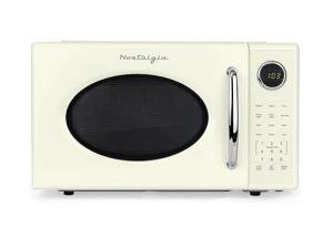 Nostalgia Retro 1000W Microwave Oven 1.1 Cu Ft Capacity – Child Safety Lock, 8 Auto-Cook Settings – Countertop Kitchen Appliance – Ivory