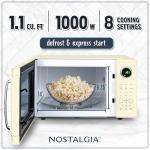 Nostalgia Retro 1000W Microwave Oven 1.1 Cu Ft Capacity – Child Safety Lock, 8 Auto-Cook Settings – Countertop Kitchen Appliance – Ivory