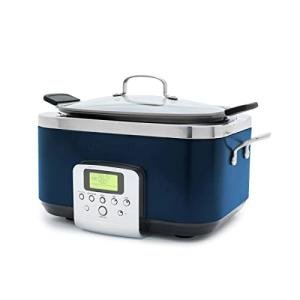 GreenPan Elite 8-in-1 Programmable 6QT Electric Slow Cooker,Dishwasher Safe Lid & Removable Crock, PFAS-Free Healthy Ceramic Nonstick Multi-Cooker,Sear, Sauté,Brown,Steam Basket,Roast, Oxford Blue