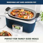 GreenPan Elite 8-in-1 Programmable 6QT Electric Slow Cooker,Dishwasher Safe Lid & Removable Crock, PFAS-Free Healthy Ceramic Nonstick Multi-Cooker,Sear, Sauté,Brown,Steam Basket,Roast, Oxford Blue