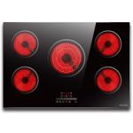 Noxton Electric Cooktop 30 Inch Electric Stove 5 Burners, Built-in Electric Ceramic Cooktop, 9 Heating Level, Pause, Timer, Child Safety Lock, Triple Ring, 220V Hardwire