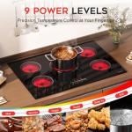 Noxton Electric Cooktop 30 Inch Electric Stove 5 Burners, Built-in Electric Ceramic Cooktop, 9 Heating Level, Pause, Timer, Child Safety Lock, Triple Ring, 220V Hardwire