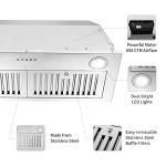 Zomagas Range Hood Insert 30 inch,Stainless Steel Kitchen Vent Hood 600CFM,Built-in Kitchen Stove Hood w/Front Button Controls and Front LED Lights,Baffle Filters,Ducted/ductless Convertible Duct