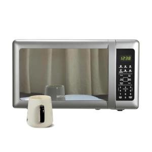 Emerson MW7601SL-N Countertop Microwave Oven with Sleek Mirrored Finish Glass Door 700W, 10 Power Levels and 6 Pre-Programmed Settings with Child Safe Lock, 0.7 Cu. Ft, Silver