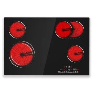 Davivy 30 Inch Electric Cooktop 4 Burners, Built-in Electric Stovetop -Timer & Child Safety Lock,9 Heating Level,Over Temperature Protection,Sensor Touch Control,220~240V Hard Wire,7200W