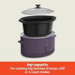 bella 6.0 Qt Manual Slow Cooker, Ceramic Nonstick Coating, 3 Temperature Settings, Dishwasher Safe Stoneware Pot and Tempered Glass Lid, Cool Touch Handles & Tangle Free Cord Wrap, Plum