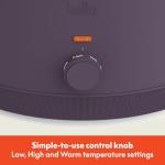 bella 6.0 Qt Manual Slow Cooker, Ceramic Nonstick Coating, 3 Temperature Settings, Dishwasher Safe Stoneware Pot and Tempered Glass Lid, Cool Touch Handles & Tangle Free Cord Wrap, Plum