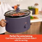 bella 6.0 Qt Manual Slow Cooker, Ceramic Nonstick Coating, 3 Temperature Settings, Dishwasher Safe Stoneware Pot and Tempered Glass Lid, Cool Touch Handles & Tangle Free Cord Wrap, Plum