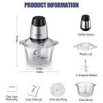 Homeleader Electric Food Chopper, 300W Stainless Steel Blade, Food Processor with 2L Glass Bowl, 2S Fast Shredding for Meat, Vegetables, Fruits and Nuts, Dishwasher Safe, Quiet Motor with 4 Blades