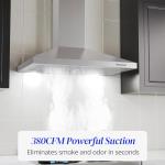 FIREGAS Range Hood 30 inch, Wall Mount Range Hood with LED Lights, 3-Speed Exhaust Fan, Ducted/Ductless Convertible, Aluminum Mesh Filters, Button Controls, Stainless Steel Kitchen Vent Hood