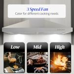 FIREGAS Range Hood 30 inch, Wall Mount Range Hood with LED Lights, 3-Speed Exhaust Fan, Ducted/Ductless Convertible, Aluminum Mesh Filters, Button Controls, Stainless Steel Kitchen Vent Hood