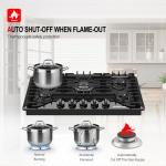 GASLAND 30 Inch Gas Cooktop Black, 5 Burner Propane Stove Top, Built-in NG/LPG Convertible Gas Cooktops, Plug-in with Thermocouple Protection, Black