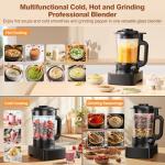 Blenders for Kitchen with Glass Jar, PRASKY 1500W Professional Heating Blender 55oz, 25000 RPM High Speed Protein Shake, Smoothies Blender Keep Warm, Auto Clean for Food Soups Sauces