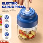 Electric Garlic Chopper, Mini Portable Veggie Chopper, Rechargeable Cordless Food Chopper for Fruits Vegetables, One Touch Operation, Easy Clean Kitchen Helper (Blue)