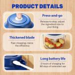 Electric Garlic Chopper, Mini Portable Veggie Chopper, Rechargeable Cordless Food Chopper for Fruits Vegetables, One Touch Operation, Easy Clean Kitchen Helper (Blue)