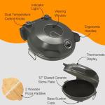 ECUMFFY Pizza Oven Indoor, 12 Inch Retro Pizza Maker, Rapid Heating 800˚F, 1200W Glazed Ceramic Stone Electric Pizza Cooker, Two-button Precise Temperature Control, Viewing Window for Precise Cooking