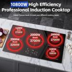 36 Inch Electric Induction Cooktop 5 Burners, 10800W Built-in Induction Stove Top with Double Bridge Function, Booster, Timer, Child Lock, Sensor Touch Control, 240V/50A, No Plug