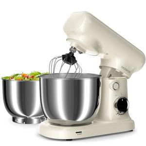 Stand Mixer with 3QT+3.5QT Dual Bowls, 10-Speed Electric 300W Food Mixer - Includes Egg Whisk, Dough Hook & Flat Beater for Home Baking & Daily Cooking (White)