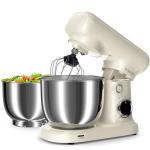 Stand Mixer with 3QT+3.5QT Dual Bowls, 10-Speed Electric 300W Food Mixer - Includes Egg Whisk, Dough Hook & Flat Beater for Home Baking & Daily Cooking (White)