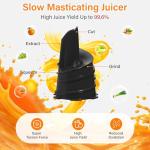 Cold Press Juicer, Masticating Juicer with Large Feed Chute Fit Whole Fruits & Vegetables，Stainless Steel Slow Masticating Juicer Easy to Clean, 99.6% Juice Purity, Metallic Silve