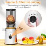 Cold Press Juicer, Masticating Juicer with Large Feed Chute Fit Whole Fruits & Vegetables，Stainless Steel Slow Masticating Juicer Easy to Clean, 99.6% Juice Purity, Metallic Silve