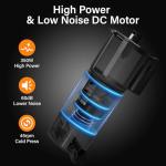 Cold Press Juicer, Masticating Juicer with Large Feed Chute Fit Whole Fruits & Vegetables，Stainless Steel Slow Masticating Juicer Easy to Clean, 99.6% Juice Purity, Metallic Silve