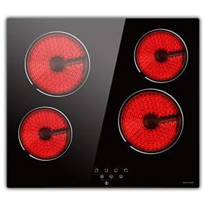 Noxton 24 Inch Electric Cooktop 4 Burners Electric Stove, Built-in Ceramic Cooktop with Touch Control Child Lock Timer Easy To Clean with Hard Wire 6000W 240V