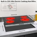 Noxton 24 Inch Electric Cooktop 4 Burners Electric Stove, Built-in Ceramic Cooktop with Touch Control Child Lock Timer Easy To Clean with Hard Wire 6000W 240V