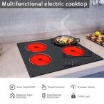 Noxton 24 Inch Electric Cooktop 4 Burners Electric Stove, Built-in Ceramic Cooktop with Touch Control Child Lock Timer Easy To Clean with Hard Wire 6000W 240V
