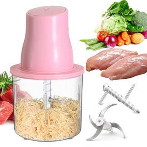 Electric Chicken Shredder, Automatic Food Chopper with Chicken Breast Shredder & Meat Grinder, 2 Sets of Blades for Chicken/Pork/fish/Vegetable/Baby Food (Pink)