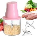 Electric Chicken Shredder, Automatic Food Chopper with Chicken Breast Shredder & Meat Grinder, 2 Sets of Blades for Chicken/Pork/fish/Vegetable/Baby Food (Pink)