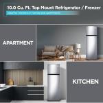 BLACK+DECKER 10 Cu. Ft. Top Mount Refrigerator with Freezer, 2 Door Fridge with Top Freezer and Mechanical Temperature Control, For Homes and Apartments, BDA10LAS, Stainless Steel Look
