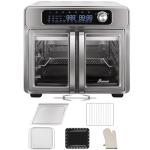 Extra Large French Door Air Fryer Toaster Oven Combo, 24 Cooking Functions and Digital Controls, 6 Accessories Included, Stainless Steel Finish, 26QT Capacity, Fits 12" Pizza, Rotisserie 6lb Chicken