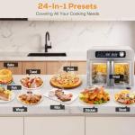 Extra Large French Door Air Fryer Toaster Oven Combo, 24 Cooking Functions and Digital Controls, 6 Accessories Included, Stainless Steel Finish, 26QT Capacity, Fits 12" Pizza, Rotisserie 6lb Chicken