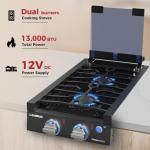 CAMPLUX Classic RV Cooktop 2 Burners Slide-in, Propane Cooktop Stove with Tempered Glass Cover, 12 Inches Propane Rangetop with Blue Indicator Light, 13,000BTU, Black RGH12IB