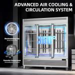 Coolski Commercial Freezer 82" W, 72 Cu.ft Stainless Steel Reach In Upright Freezer 3 Door, Auto-Defrost, 12 Adjustable Shelves, -13 to -5℉ Temp Control, LED Light, 5 Wheels