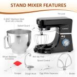 Babroun Dough Mixer 8.45 QT Electric Mixer - 660W 6 Speed Large Capacity Kitchen Stand Mixer with Whisk Dough Hook Mixing Beater Household Food Mixer for Baking Cakes Cookie Bread Salad (Black)