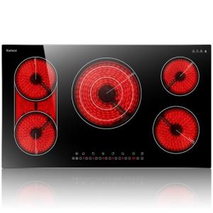 Karinear 36 Inch Electric Cooktop, 5 Burners Electric Stove Top, Flexible Bridge &Triple Ring Expandable Burners, Pause, Timer, Child Safety Lock, 9600W Built-in Ceramic Cooktop for 220-240V Hard Wire