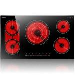 Karinear 36 Inch Electric Cooktop, 5 Burners Electric Stove Top, Flexible Bridge &Triple Ring Expandable Burners, Pause, Timer, Child Safety Lock, 9600W Built-in Ceramic Cooktop for 220-240V Hard Wire