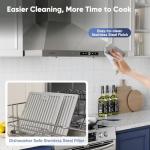 VIKIO HOME Wall Mount Range Hood 30 inch, 580 CFM, Ducted/Ductless Convertible, Stainless Steel Kitchen Vent Hood with 3-Speed Fan and LED Lights