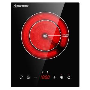 Dual Coils Design of Single Burner Electric Cooktop, 1800W Infrared Ceramic Hot Plate for Cooking, Portable Countertop or 12 inch Built-in Radiant Stove Top Cooker, Compatible with All Cookware